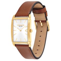 COACH Elliot Silver-Tone Dial Brown Leather Strap Watch 32x26mm - 14400044
