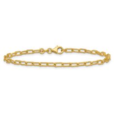 14k Yellow Gold 3mm Textured Paperclip Link Chain Bracelet 1