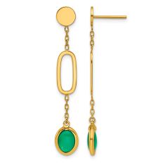 Oval Green Agate 14k Yellow Gold Drop Earrings 1