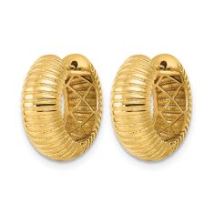 14k Yellow Gold Ribbed Hinged Huggie Hoop Earrings