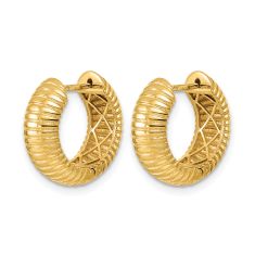 14k Yellow Gold Ribbed Hinged Huggie Hoop Earrings