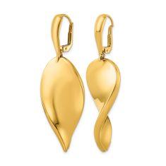 14k Yellow Gold Twisted Teardrop Leverback Drop Earrings
