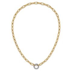 3/8ctw Diamond Circle 14k Two-Tone Gold 6mm Paperclip Chain Necklace