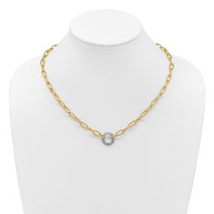 3/8ctw Diamond Circle 14k Two-Tone Gold 6mm Paperclip Chain Necklace