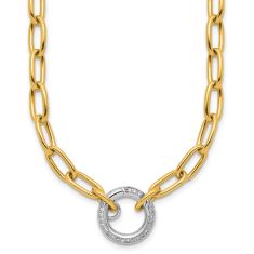 3/8ctw Diamond Circle 14k Two-Tone Gold 6mm Paperclip Chain Necklace
