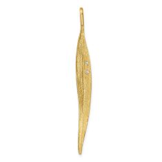 Diamond Accent 14k Yellow Gold Textured Long Leaf Pendant 1