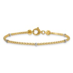 14k Two-Tone 2.8mm Diamond-Cut Bead and Popcorn Link Chain Bracelet 1