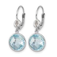 Round Blue Topaz and White Topaz 14k White Gold Drop Earrings