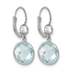 Round Blue Topaz and White Topaz 14k White Gold Drop Earrings