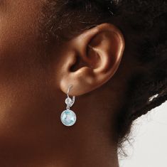 Round Blue Topaz and White Topaz 14k White Gold Drop Earrings
