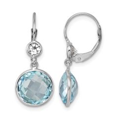 Round Blue Topaz and White Topaz 14k White Gold Drop Earrings Round Blue Topaz and White Topaz 14k White Gold Drop Earrings