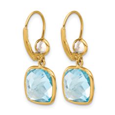 Cushion Swiss Blue Topaz and White Topaz 14k Yellow Gold Drop Earrings