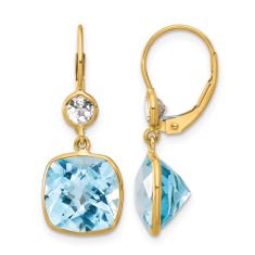 Cushion Swiss Blue Topaz and White Topaz 14k Yellow Gold Drop Earrings Cushion Swiss Blue Topaz and White Topaz 14k Yellow Gold Drop Earrings