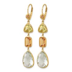 Citrine, Lemon Quartz, and Green Quartz 14k Yellow Gold Drop Earrings
