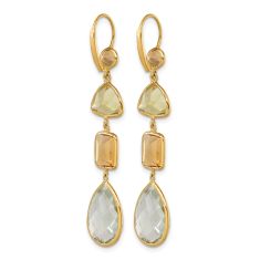 Citrine, Lemon Quartz, and Green Quartz 14k Yellow Gold Drop Earrings