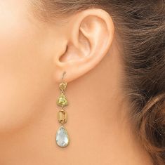 Citrine, Lemon Quartz, and Green Quartz 14k Yellow Gold Drop Earrings