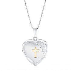 Gold Cross on Sterling Silver Heart Locket