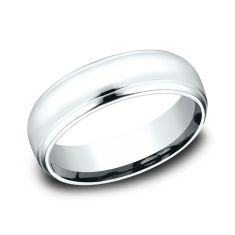 14k White Gold 6.5mm High Polish Finish Drop Edge Lightweight Comfort Fit Wedding Band