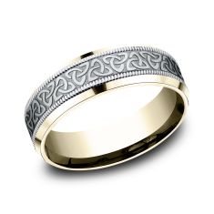 image of 14k White Gold and Yellow Gold 7mm Celtic Trinity Knot Lightweight Comfort Fit Wedding Band with sku:853781FCL14KWY