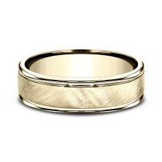 14k Yellow Gold 6.5mm Cross Satin Finish Lightweight Comfort Fit Wedding Band