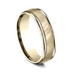 14k Yellow Gold 6.5mm Cross Satin Finish Lightweight Comfort Fit Wedding Band