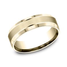 14k Yellow Gold 6.5mm Satin Finish Bevel Edge Lightweight Comfort Fit Wedding Band