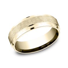 14k Yellow Gold 6.5mm Swirl Finish Bevel Edge Lightweight Comfort Fit Wedding Band