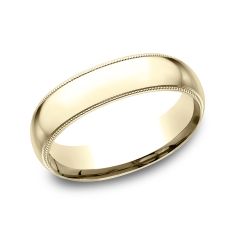 14k Yellow Gold 6mm Milgrain Low Dome Comfort Fit Wedding Band