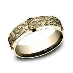 14k Yellow Gold 7mm Scrollwork Lightweight Comfort Fit Wedding Band
