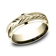 14k Yellow Gold 7mm Wheat Pattern Lightweight Comfort Fit Wedding Band