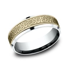 14k Yellow Gold and White Gold 7mm Celtic Trinity Knot Lightweight Comfort Fit Wedding Band