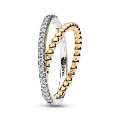 Pandora Crossover Beads & Pavé Two-Tone Double Band Ring 1