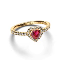 Pandora Elevated Red Heart Gold-Plated Ring