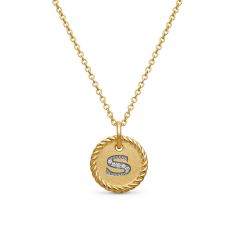 David Yurman S Initial Charm Necklace in 18K Yellow Gold with Diamonds