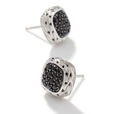 John Hardy Carved Chain Black Sapphire Sterling Silver Stud Earrings