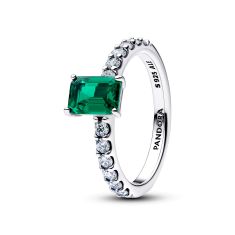 Pandora Rectangular Sparkling Green Halo Ring