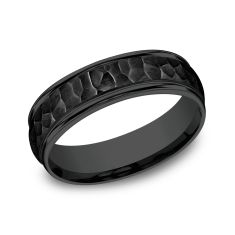 Black Titanium 6.5mm Hammer Finish Comfort Fit Wedding Band