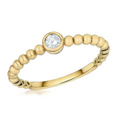 1/10ct Round Diamond Yellow Gold Beaded Stackable Ring
