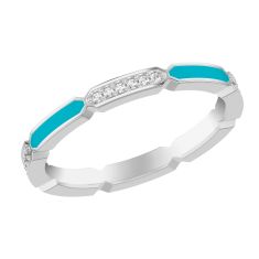 1/10ctw Alternating Diamond and Turquoise Blue Ceramic Station White Gold Wedding Band
