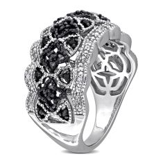 1/10ctw Black Diamond and Diamond Vintage-Inspired Sterling Silver Ring