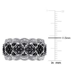 1/10ctw Black Diamond and Diamond Vintage-Inspired Sterling Silver Ring