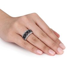 1/10ctw Black Diamond and Diamond Vintage-Inspired Sterling Silver Ring