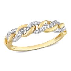 1/10ctw Diamond Alternating Link Two-Tone Yellow and White Gold Stackable Ring