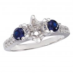 1/10ctw Diamond and Blue Sapphire Three-Stone White Gold Engagement Ring Setting