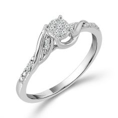 1/10ctw Diamond Cluster Bypass White Gold Promise Ring