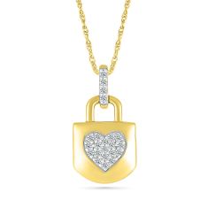 1/10ctw Diamond Heart Lock Yellow Gold Pendant Necklace