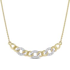 1/10ctw Diamond Link Design Curved Bar Two-Tone Yellow and White Gold Necklace
