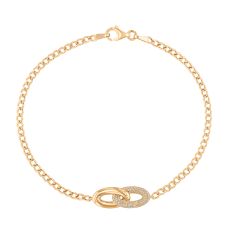 1/10ctw Diamond Semi-Solid Curb Link Yellow Gold Bracelet