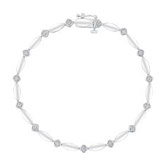 1/10ctw Diamond Station and Polished Link Sterling Silver Bracelet