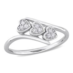 1/10ctw Diamond Triple Heart Sterling Silver Bypass Promise Ring